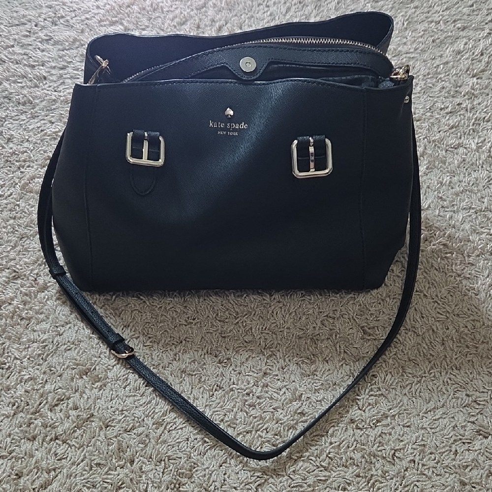 Kate Spade Large Black Shoulder Bag with Silver Accents
